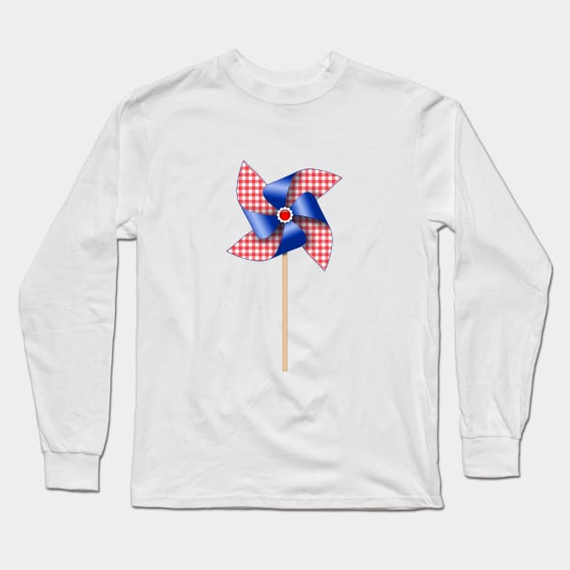 Red Gingham Check Patriotic Pinwheel | Cherie's Art Original (c)2020 Long Sleeve T-Shirt by CheriesArt